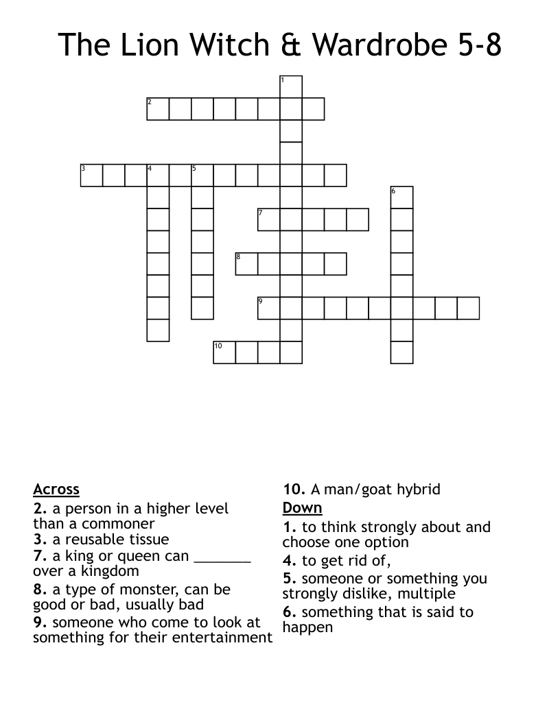 The Lion Witch & Wardrobe 5-8 Crossword