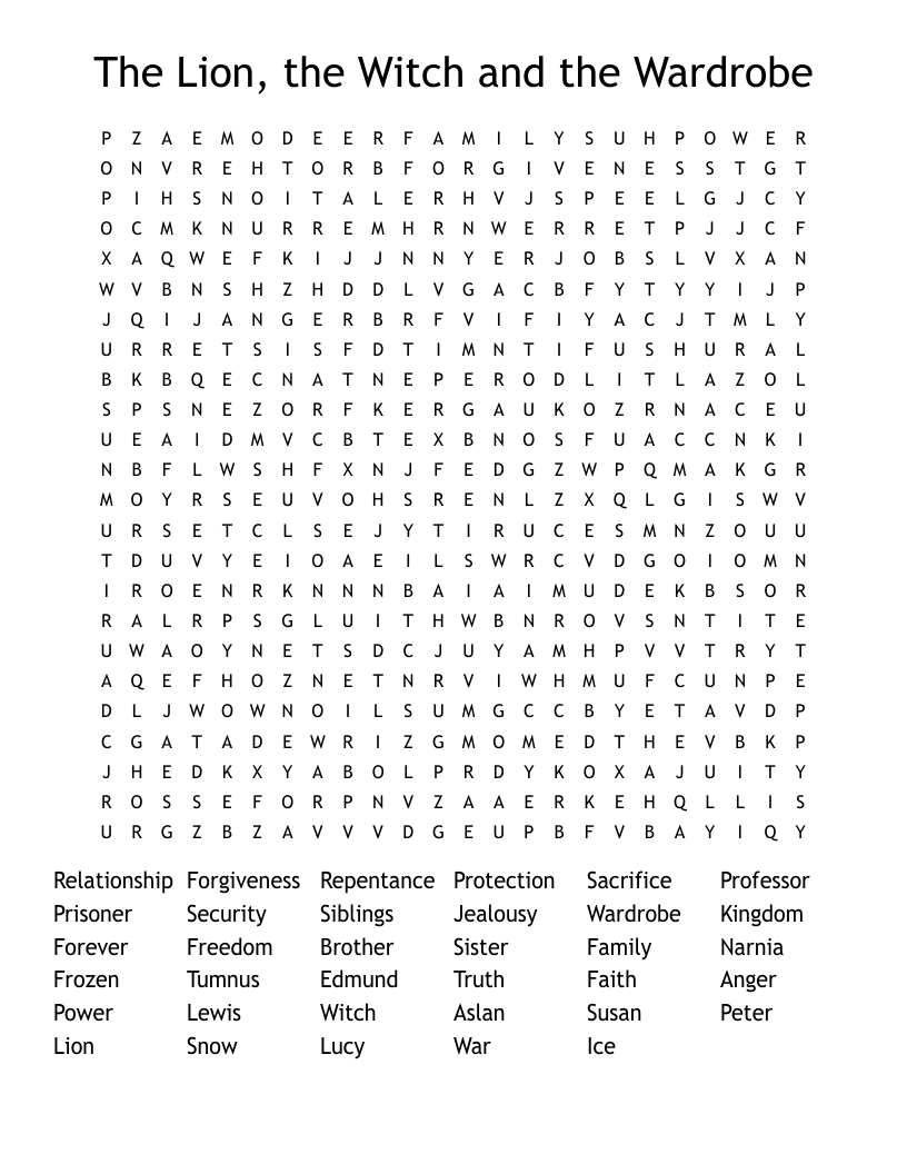 The Lion, the Witch and the Wardrobe Word Search