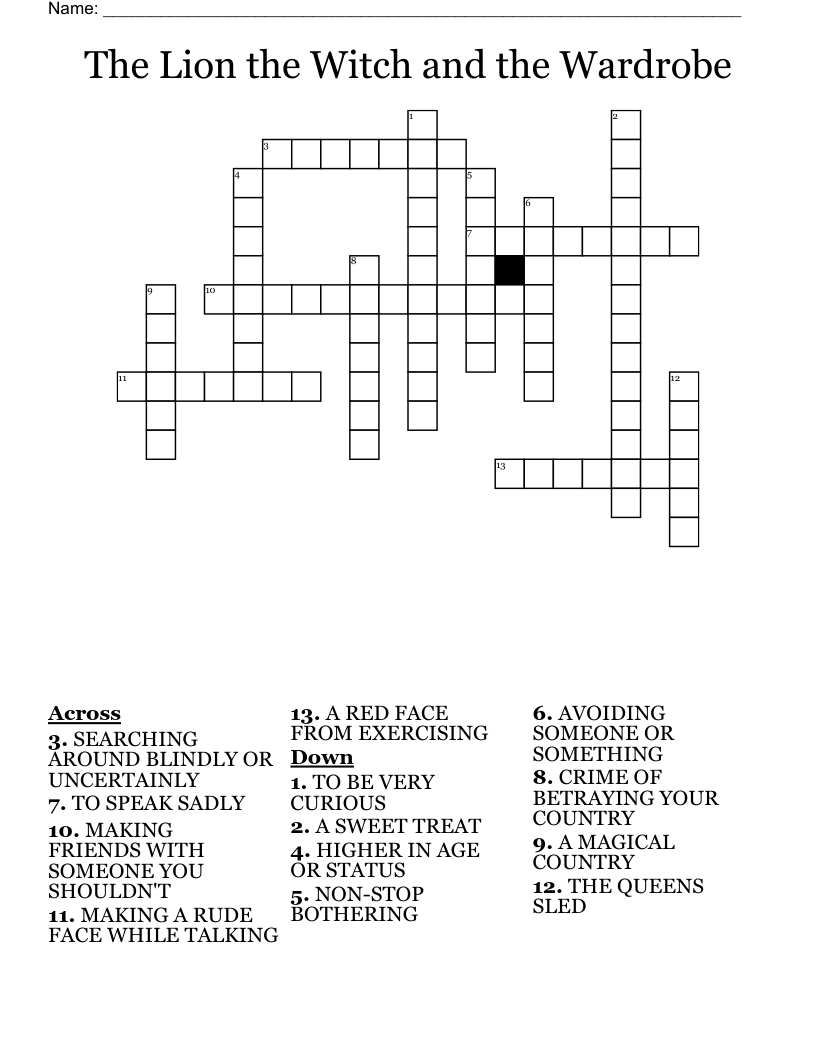 The Lion the Witch and the Wardrobe Crossword