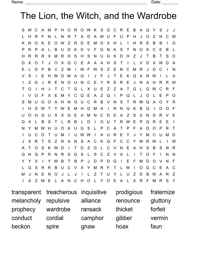 The Lion, the Witch, and the Wardrobe Word Search