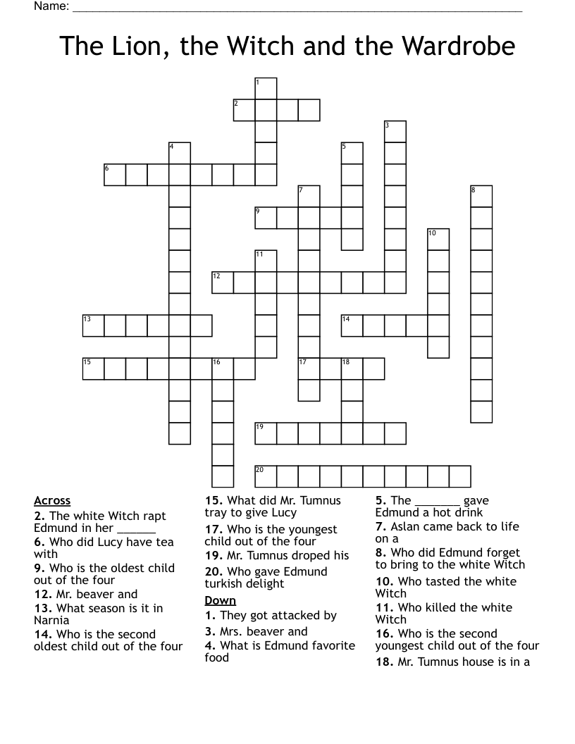 The Lion, the Witch and the Wardrobe Crossword