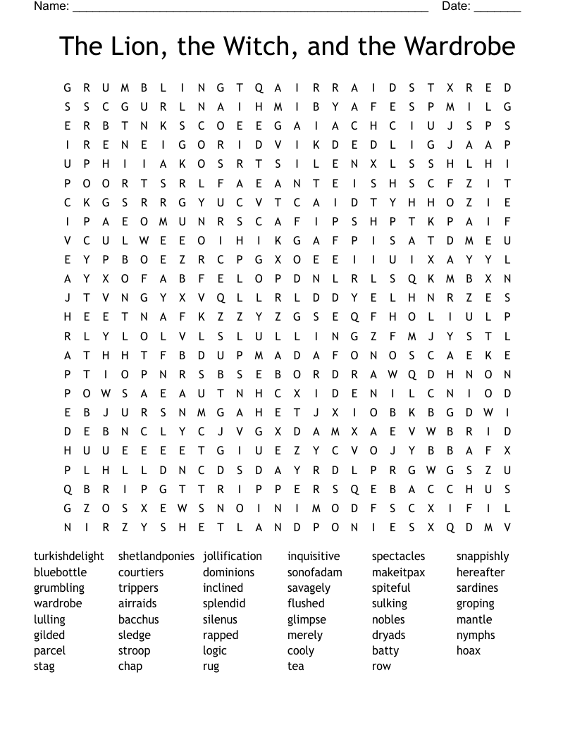 The Lion, the Witch, and the Wardrobe Word Search