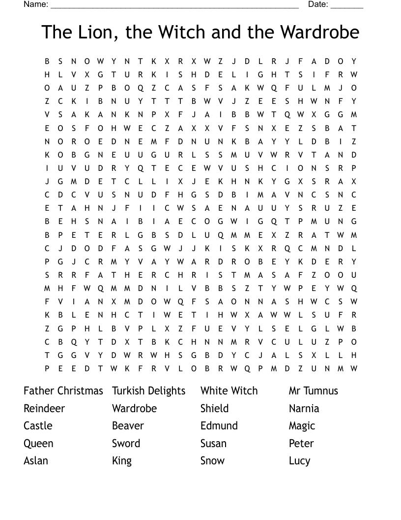 The Lion, the Witch and the Wardrobe Word Search