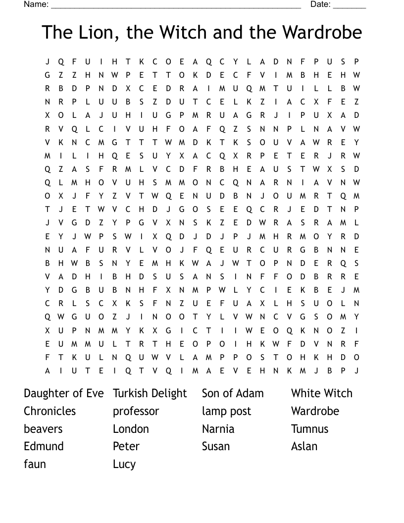 The Lion, the Witch and the Wardrobe Word Search