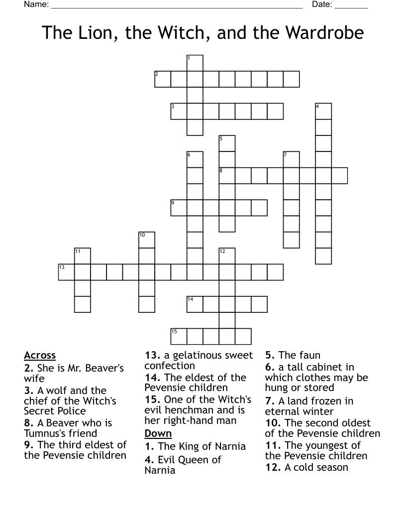 The Lion, the Witch, and the Wardrobe Crossword