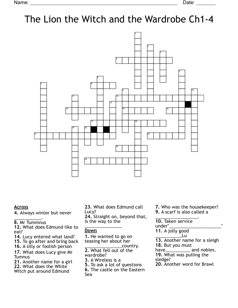 The Lion the Witch and the Wardrobe Ch1-4 Crossword