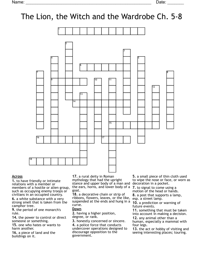 The Lion, the Witch and the Wardrobe Ch. 5-8 Crossword