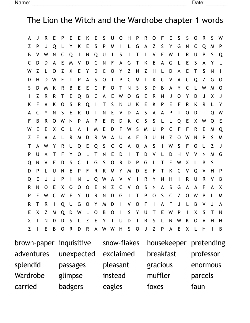 The Lion the Witch and the Wardrobe chapter 1 words  Word Search