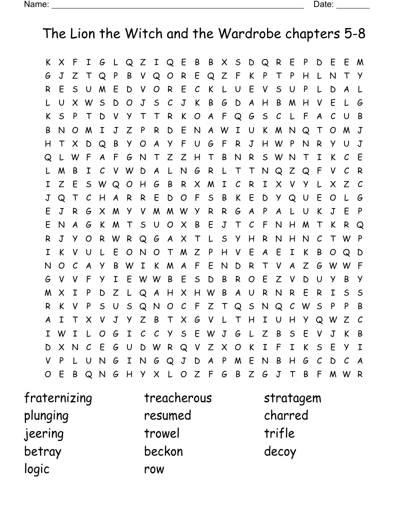 The Lion the Witch and the Wardrobe chapters 5-8 Word Search