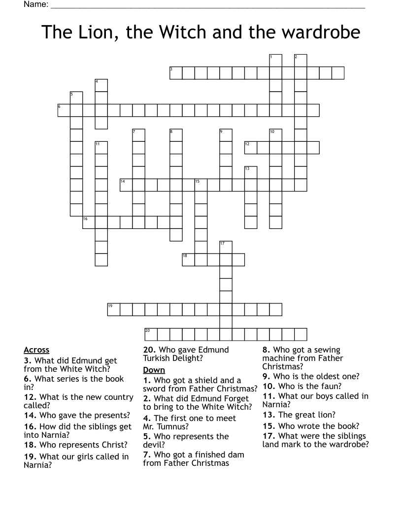 The Lion, the Witch and the wardrobe Crossword