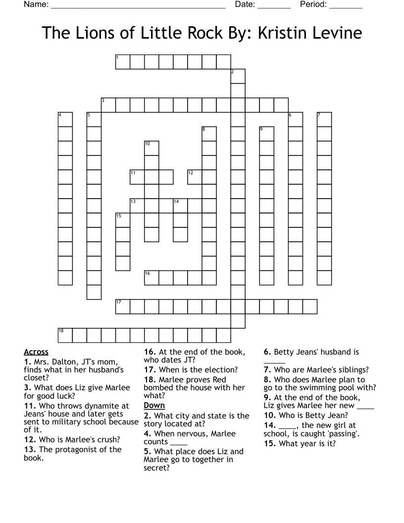 The Lions of Little Rock By: Kristin Levine Crossword