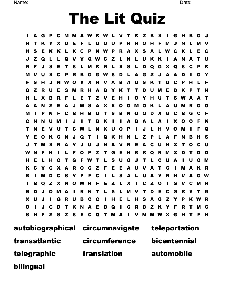 The Lit Quiz Word Search