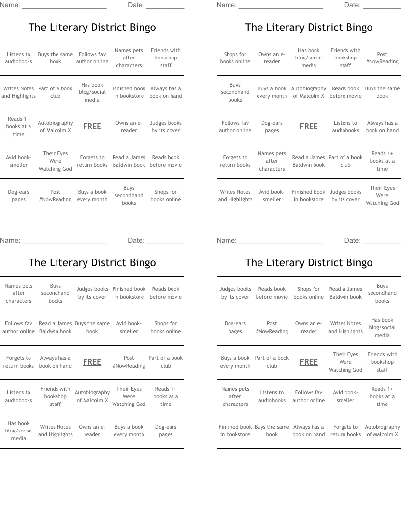 The Literary District Bingo