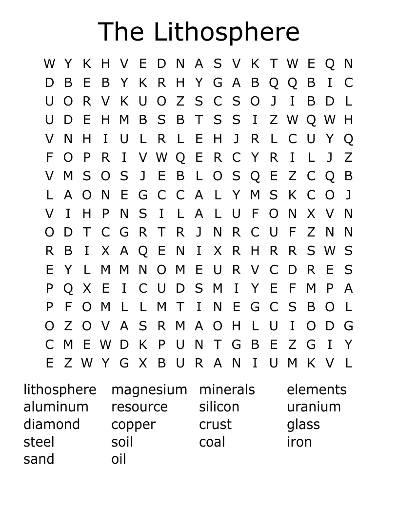 The Lithosphere Word Search