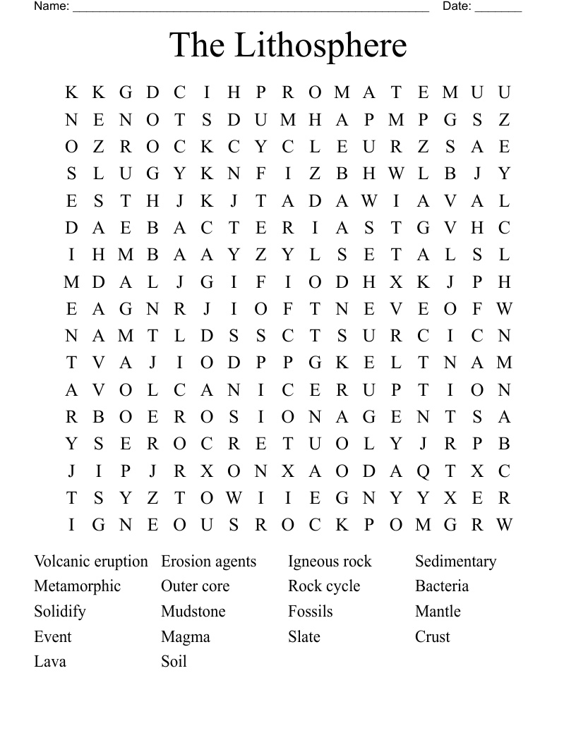 The Lithosphere Word Search