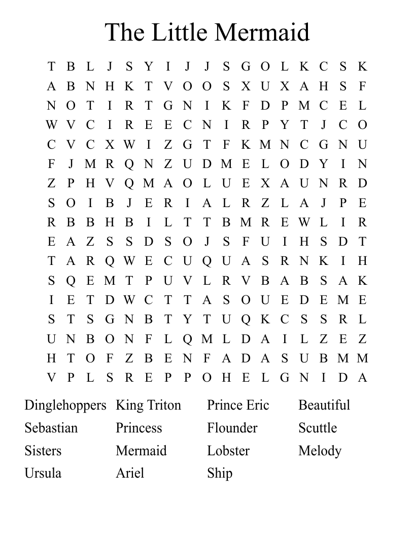 The Little Mermaid Word Search