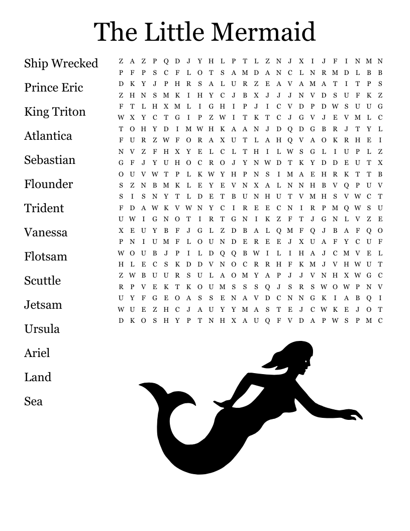 The Little Mermaid Word Search