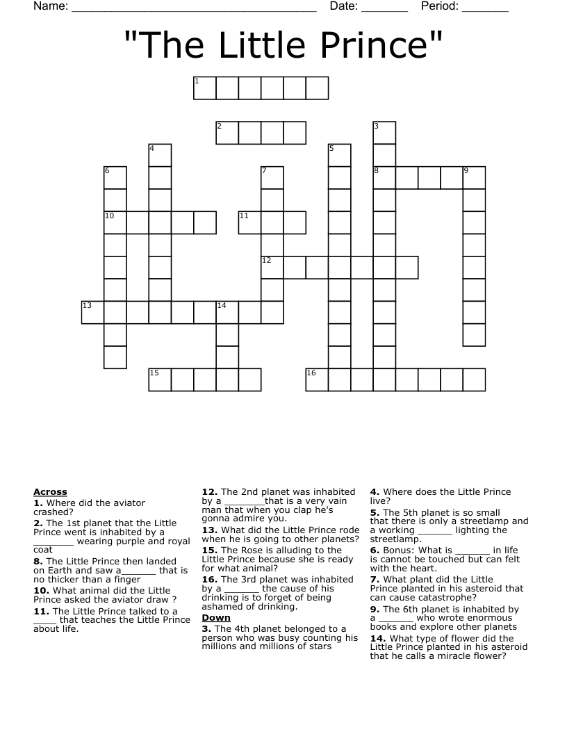 "The Little Prince" Crossword