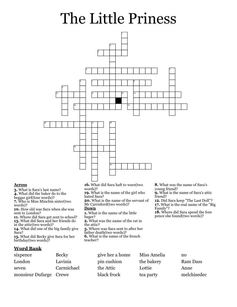 The Little Priness Crossword