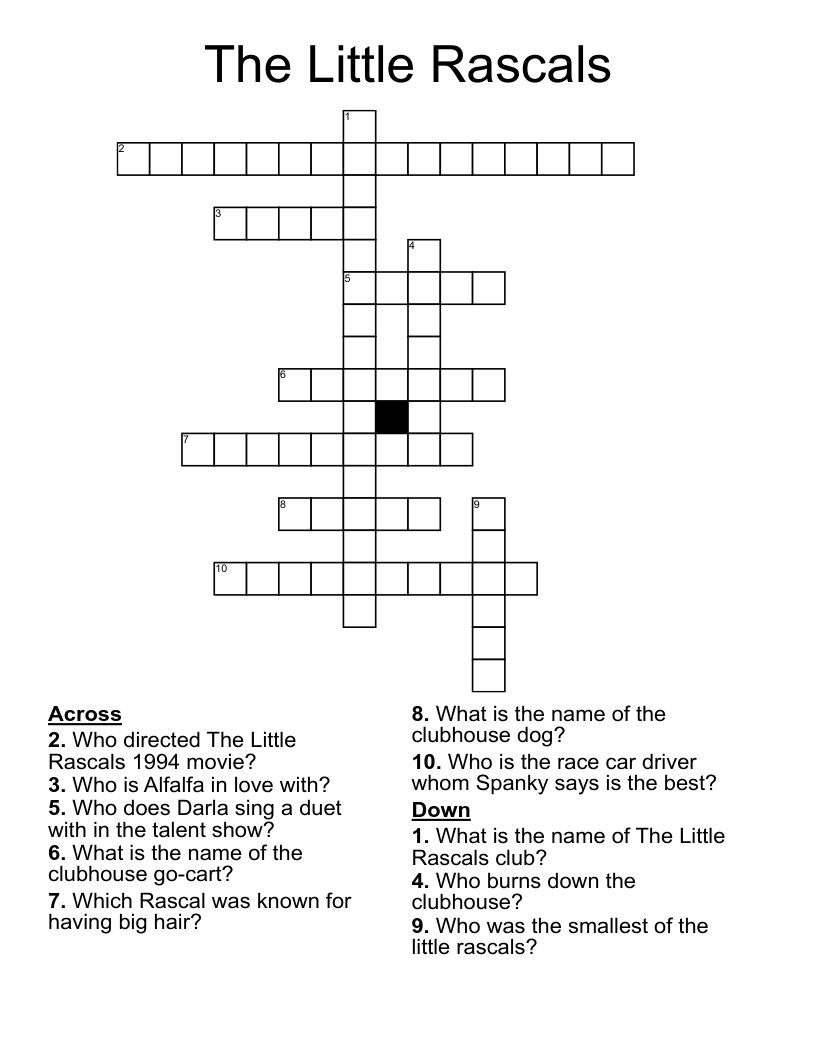 The Little Rascals Crossword