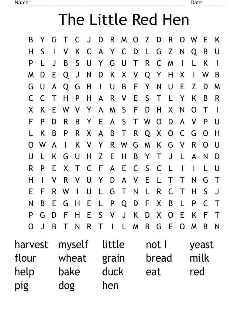 The Little Red Hen Word Search