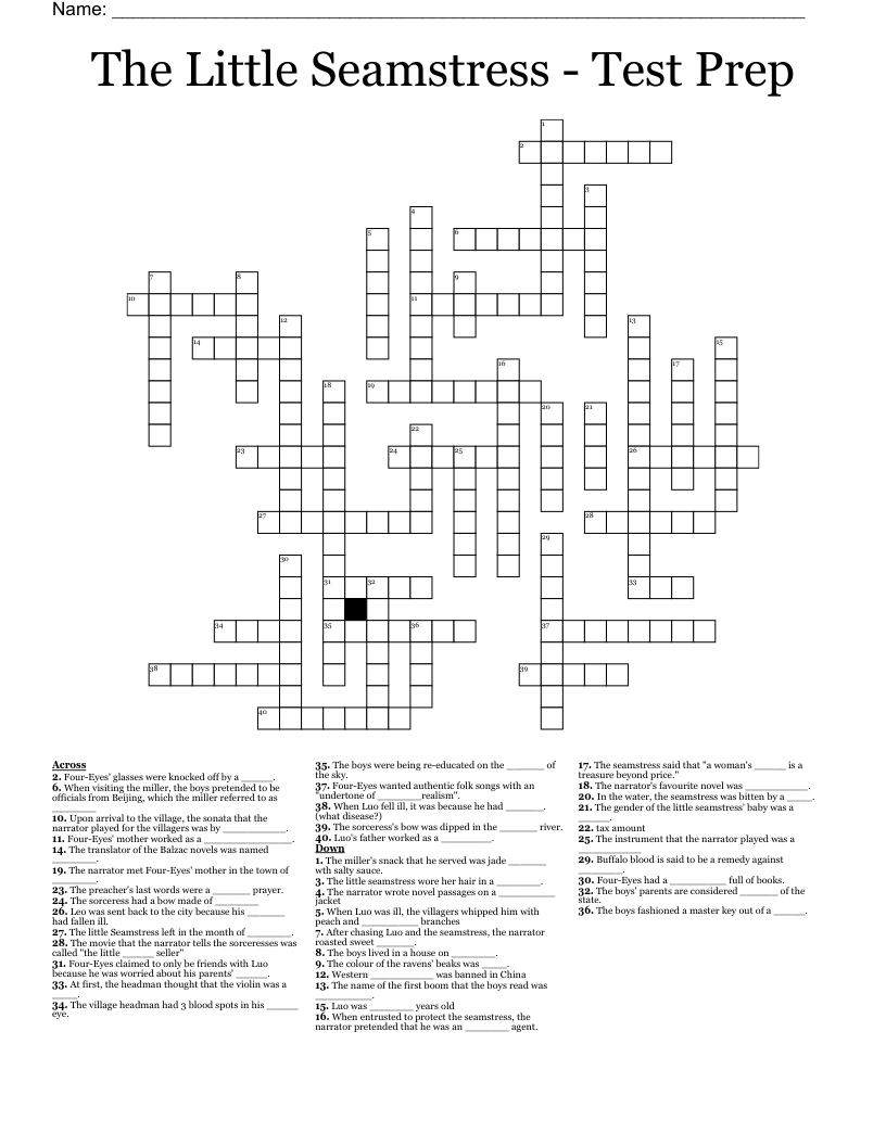 The Little Seamstress - Test Prep Crossword