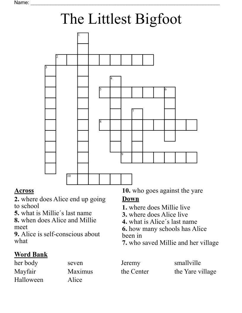 The Littlest Bigfoot Crossword