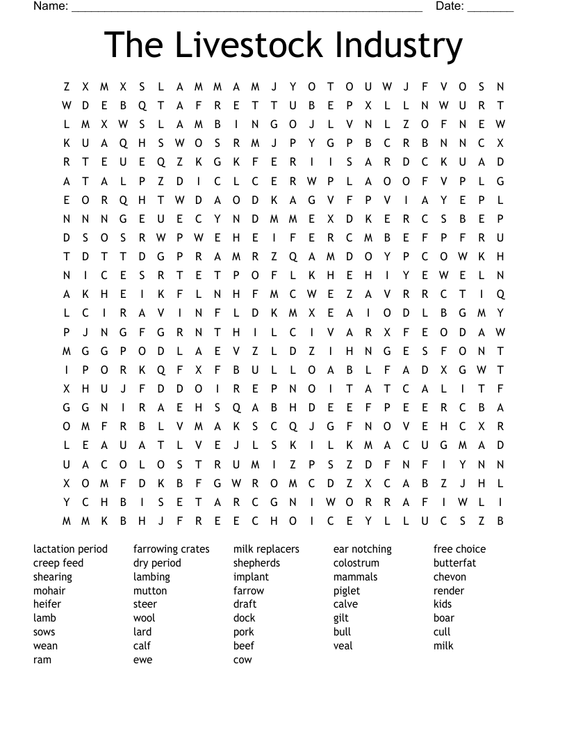 The Livestock Industry Word Search