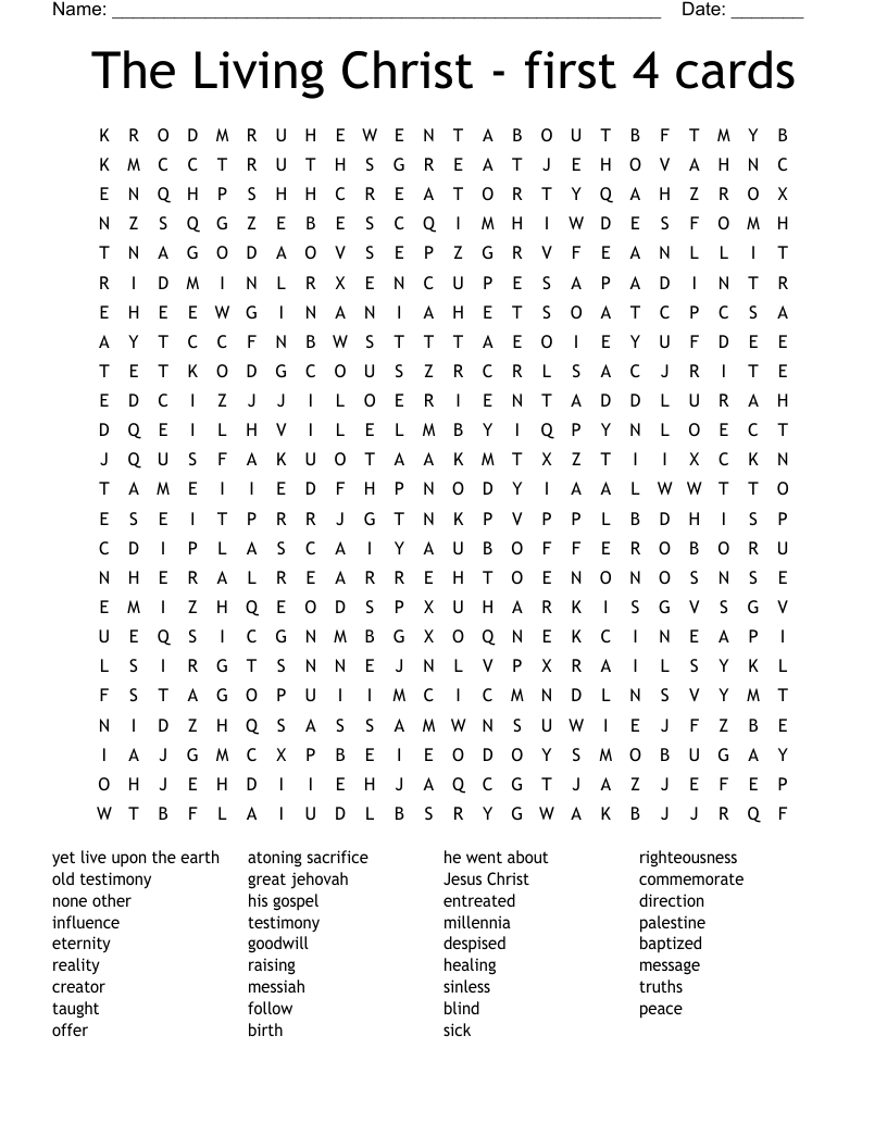 The Living Christ - first 4 cards Word Search