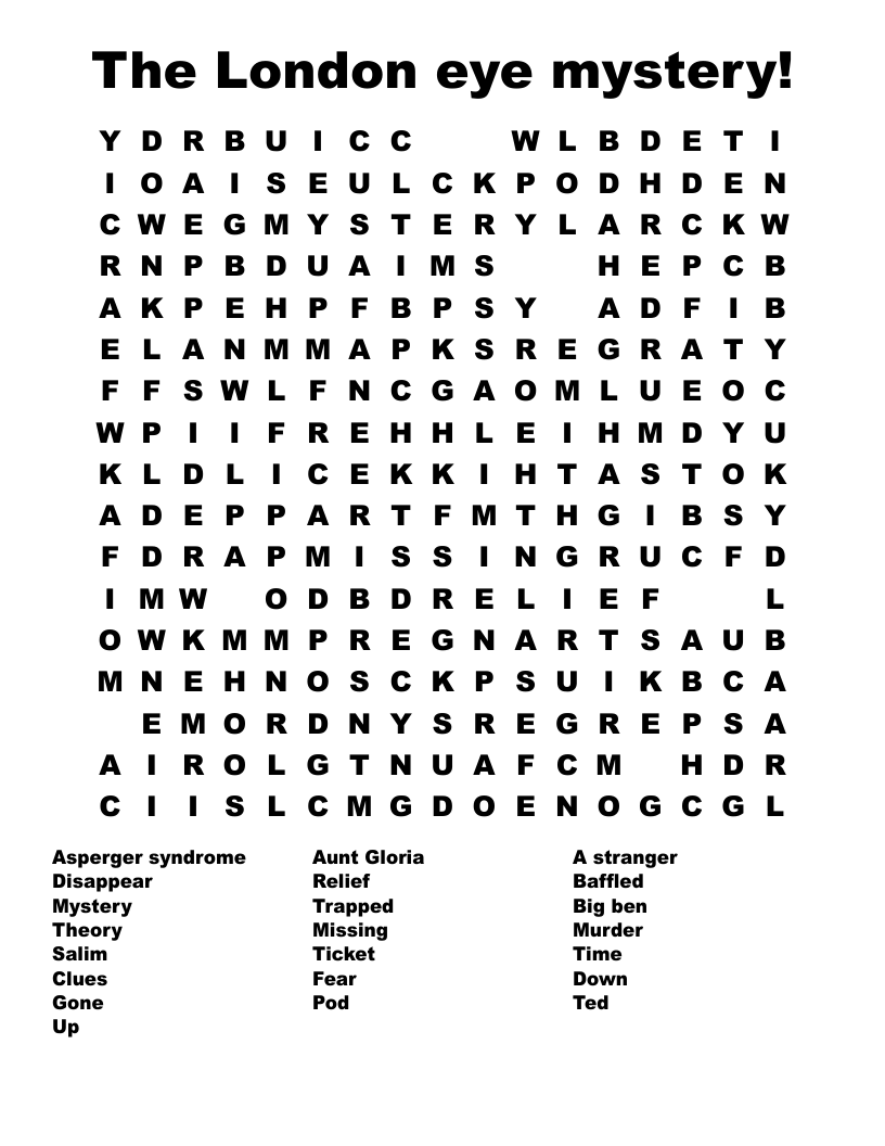 The London eye mystery! Word Search