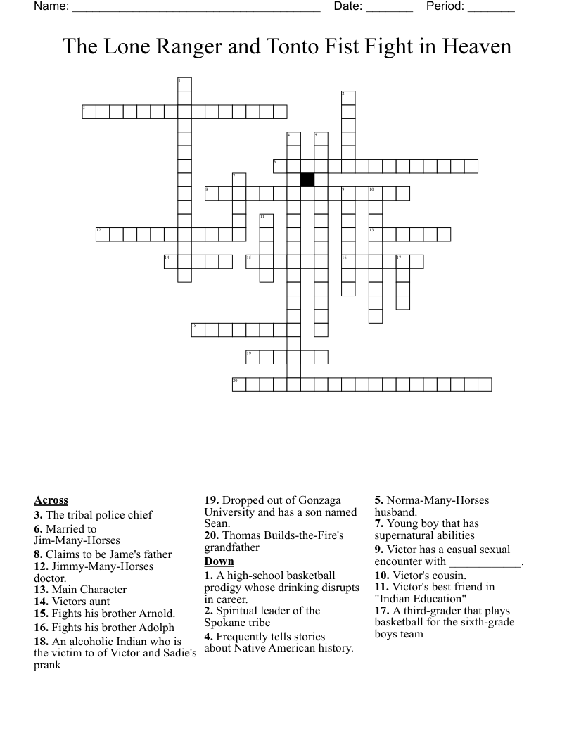The Lone Ranger and Tonto Fist Fight in Heaven  Crossword