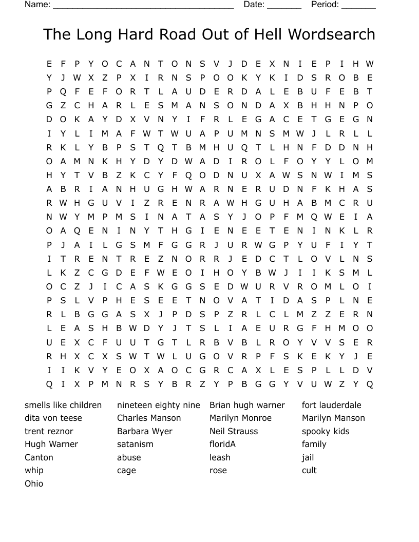 The Long Hard Road Out of Hell Wordsearch