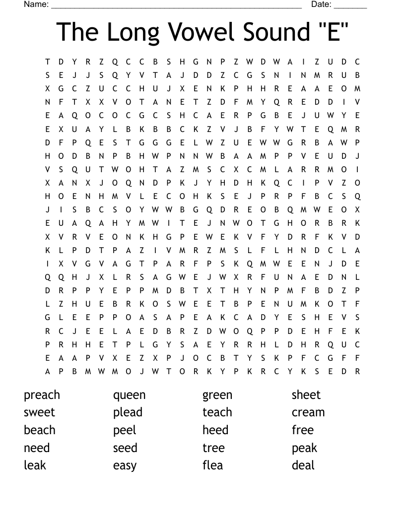 The Long Vowel Sound "E" Word Search