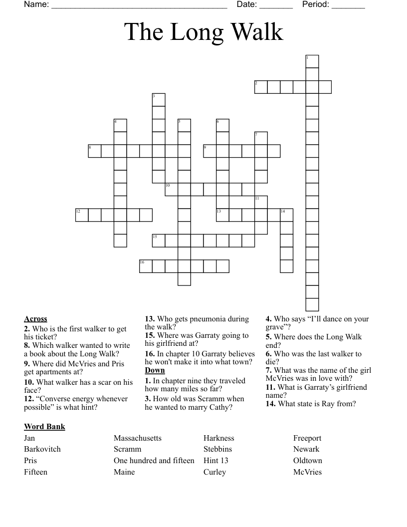 The Long Walk Crossword