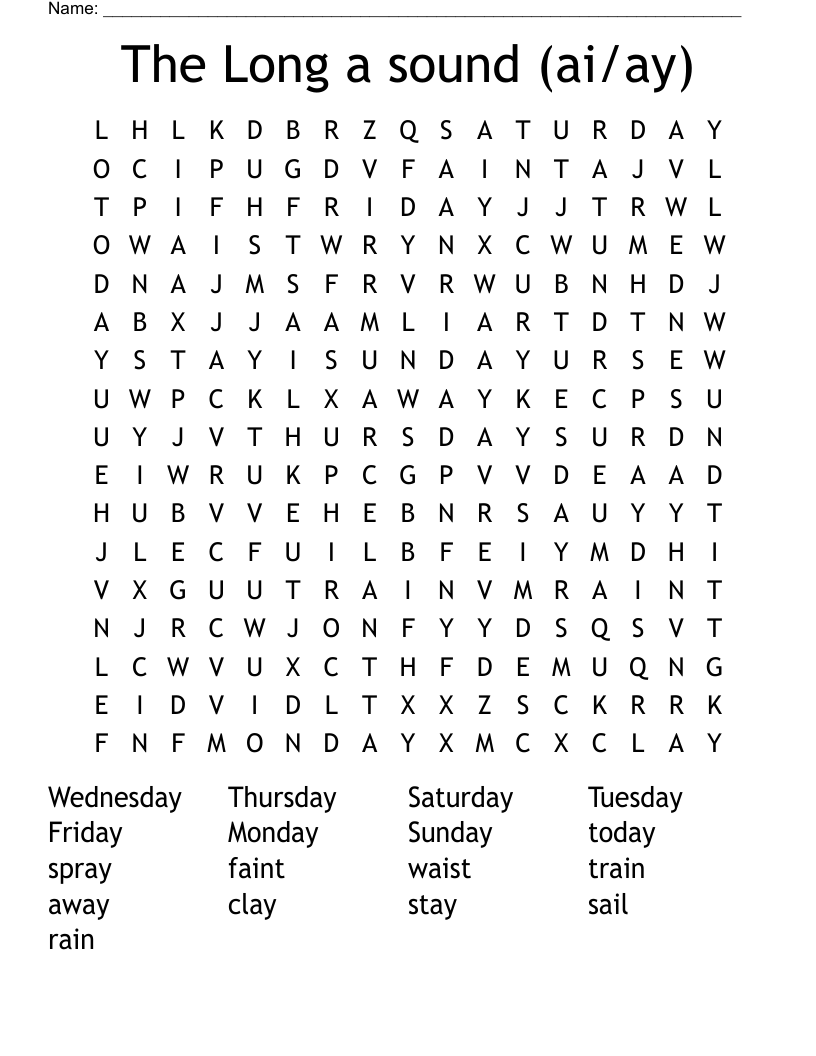The Long a sound (ai/ay) Word Search