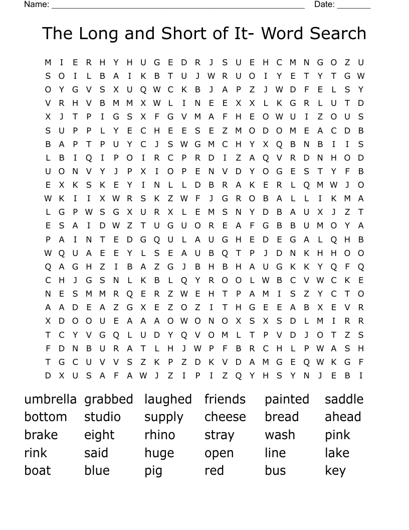 The Long and Short of It- Word Search