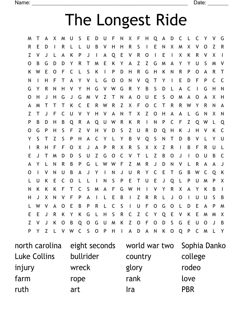 The Longest Ride Word Search