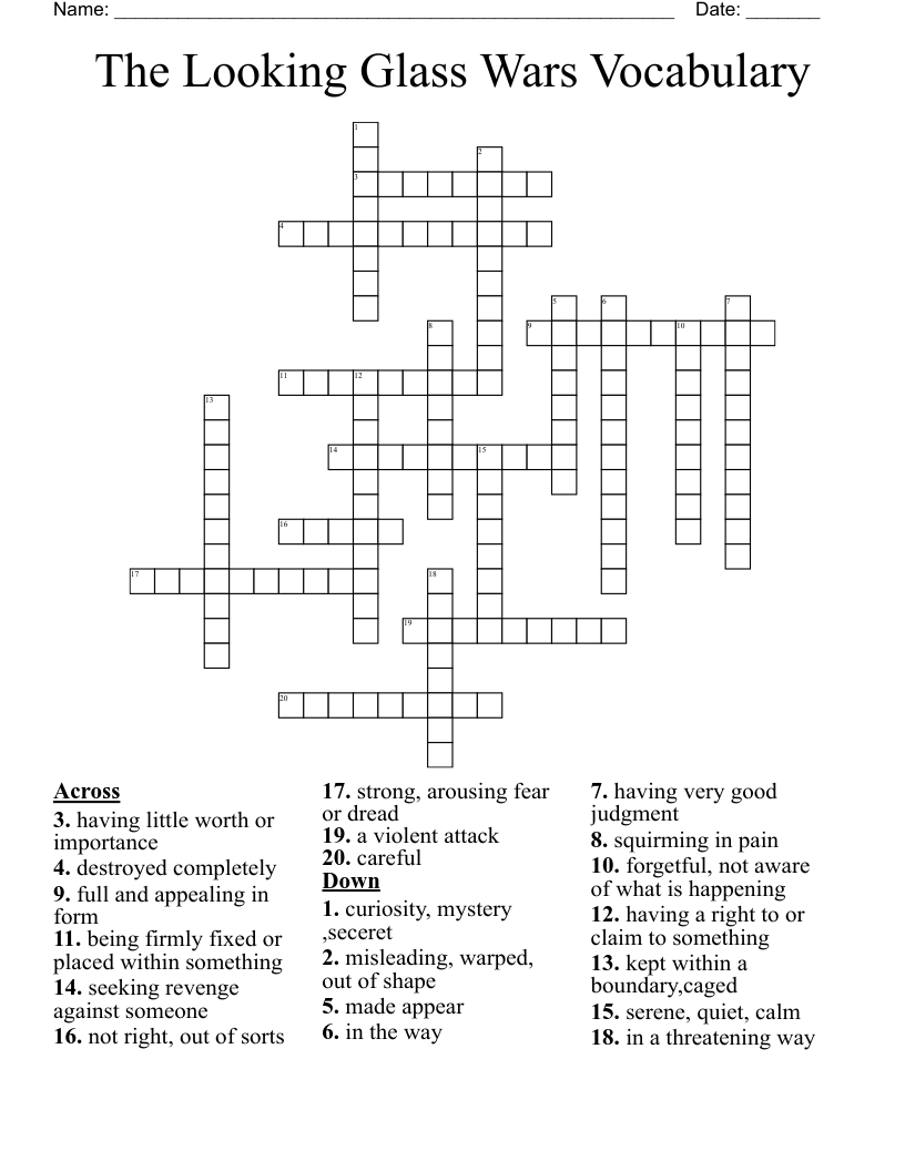 The Looking Glass Wars Vocabulary Crossword