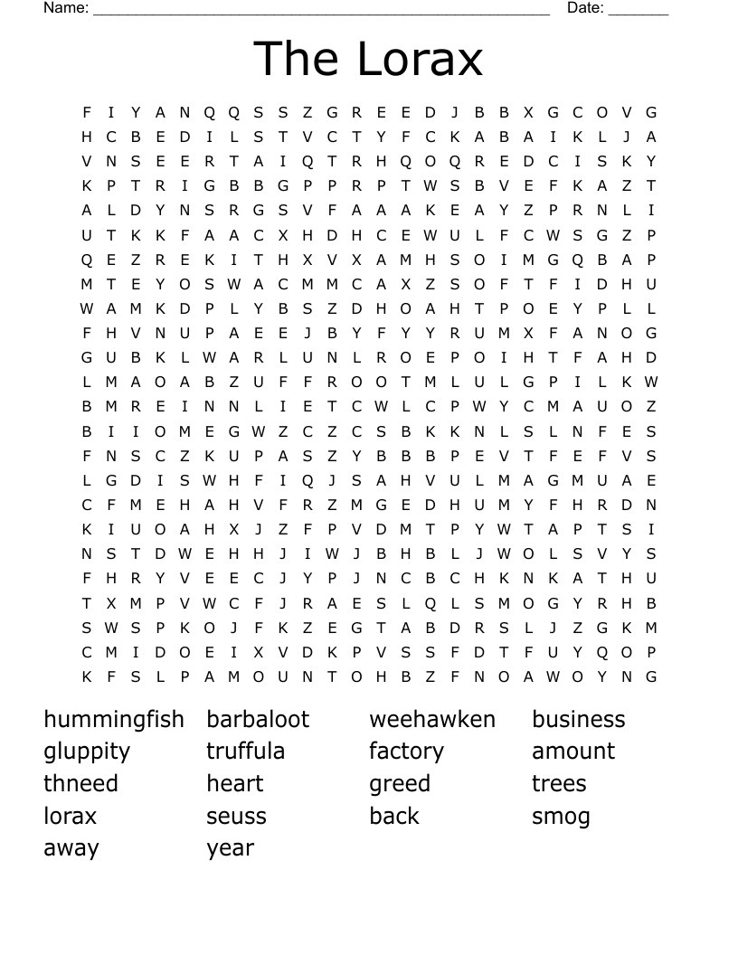 The Lorax Word Search