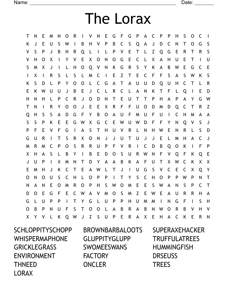 The Lorax Word Search