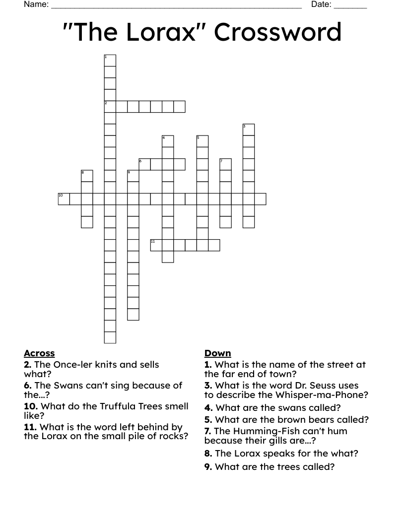 "The Lorax" Crossword 