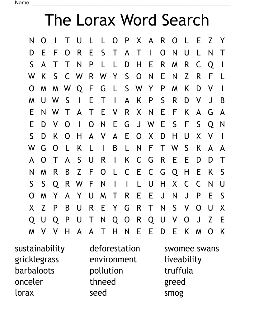 The Lorax Word Search
