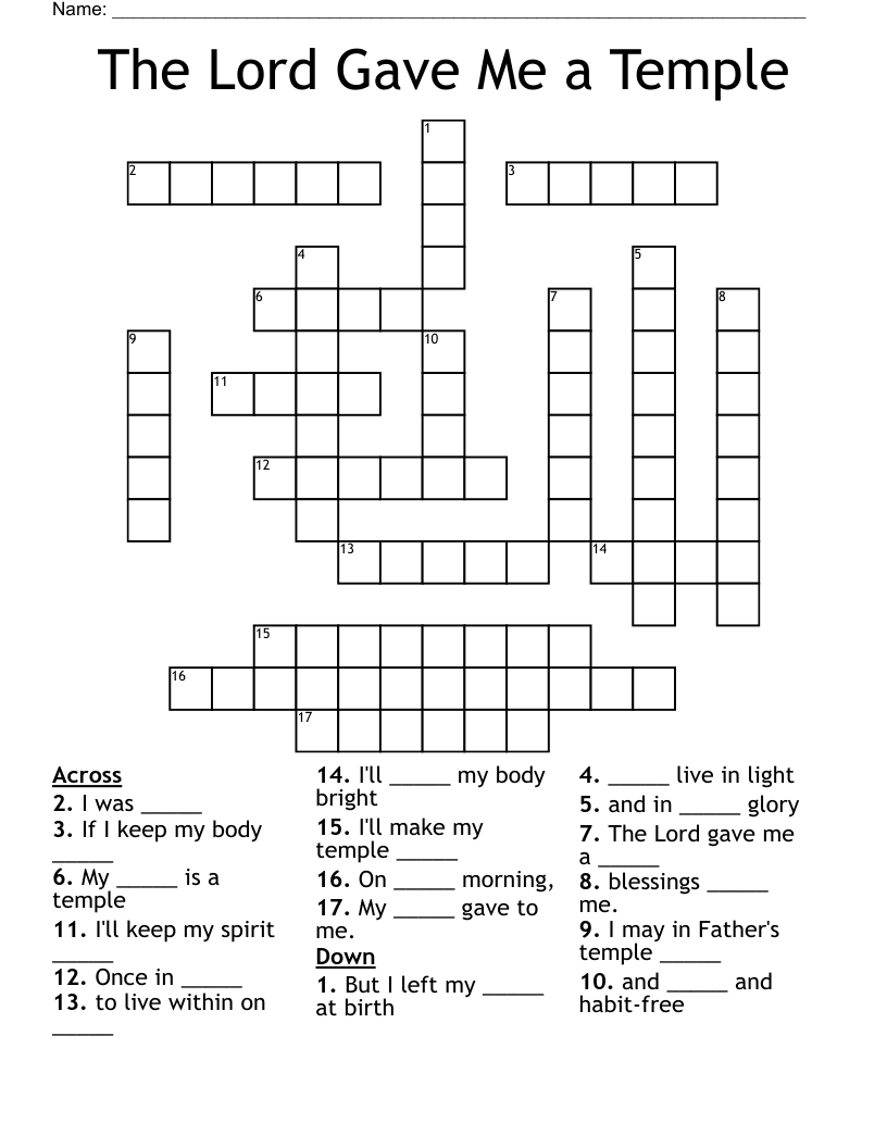 The Lord Gave Me a Temple Crossword