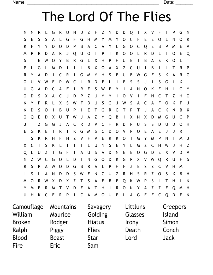 The Lord Of The Flies Word Search