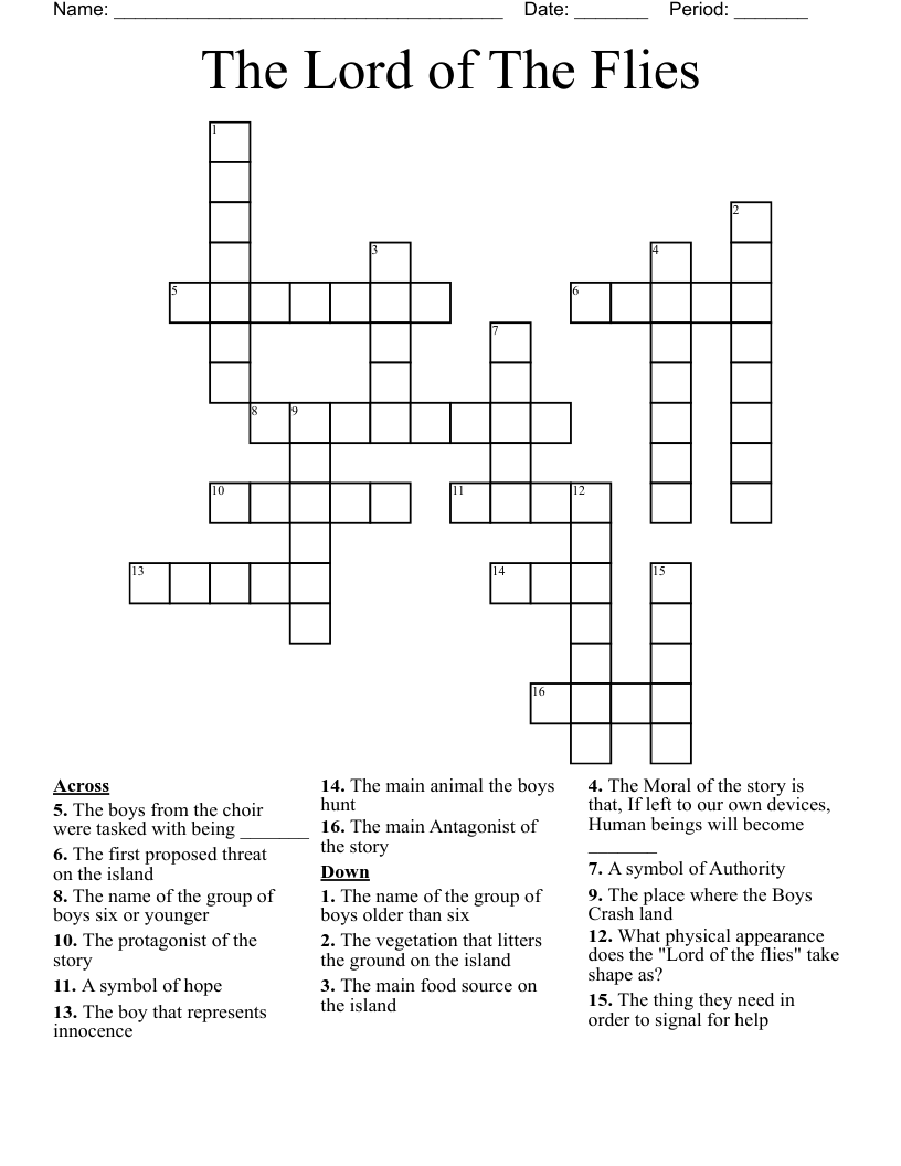 The Lord of The Flies Crossword