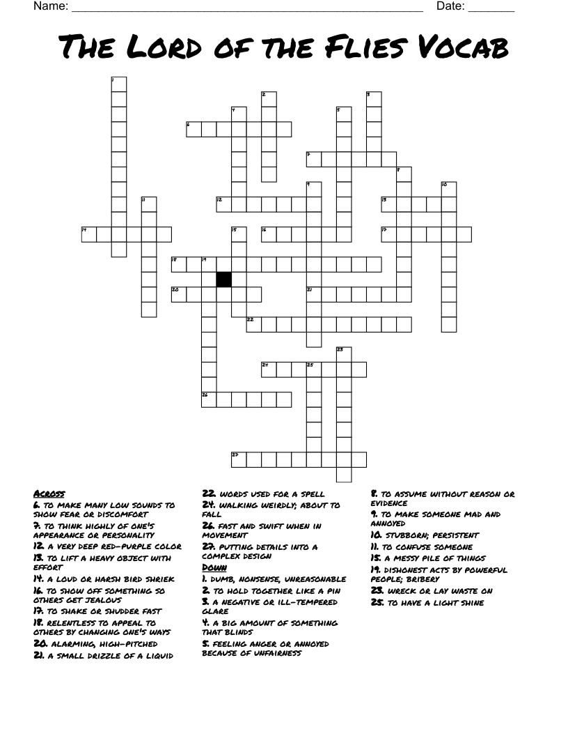 The Lord of the Flies Vocab Crossword