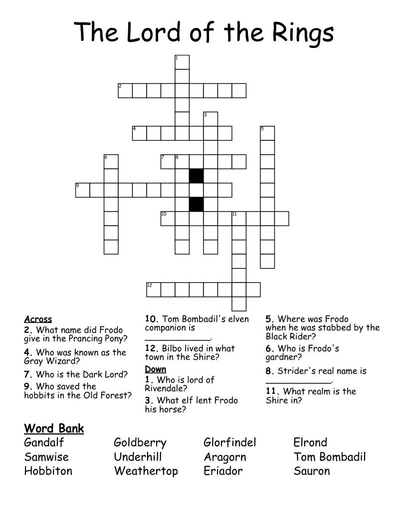 The Lord of the Rings Crossword