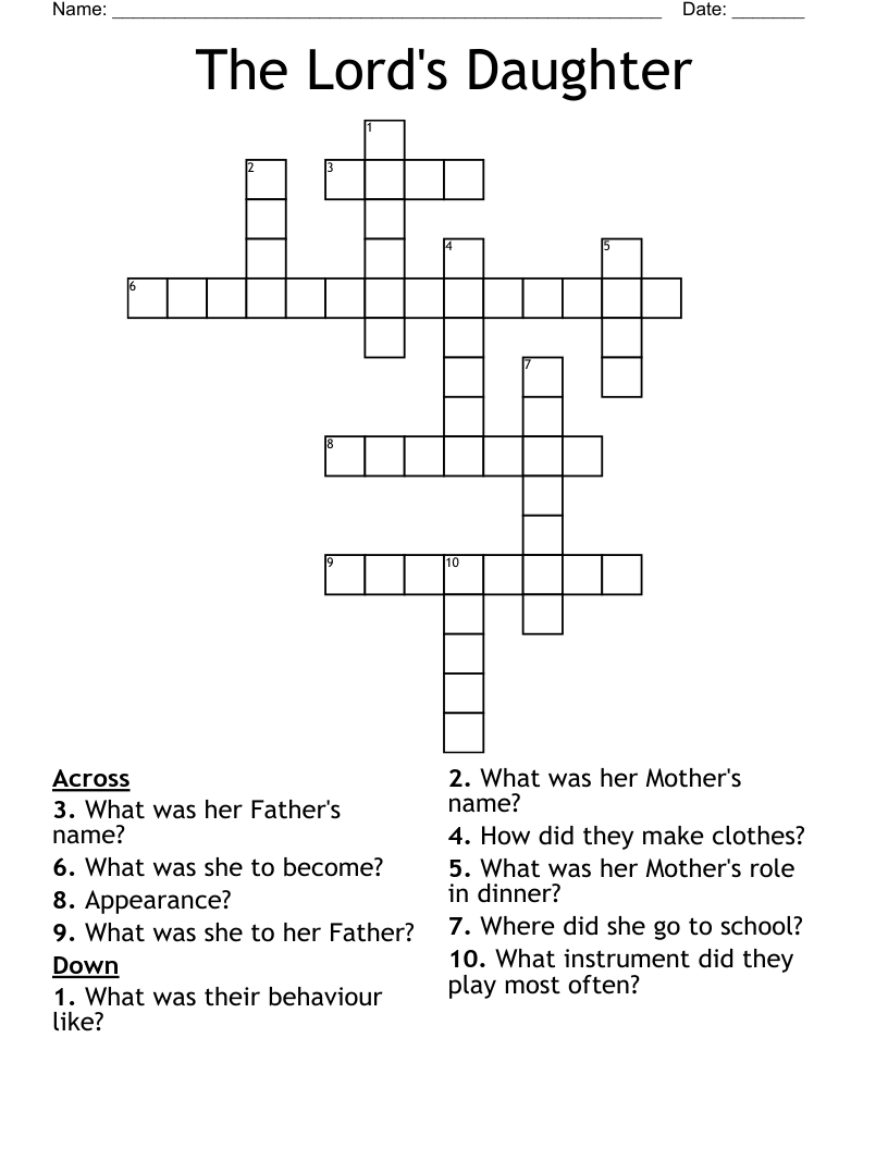 The Lord's Daughter Crossword