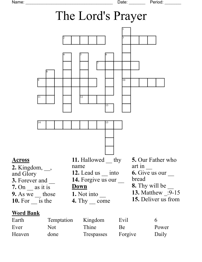 The Lord's Prayer Crossword