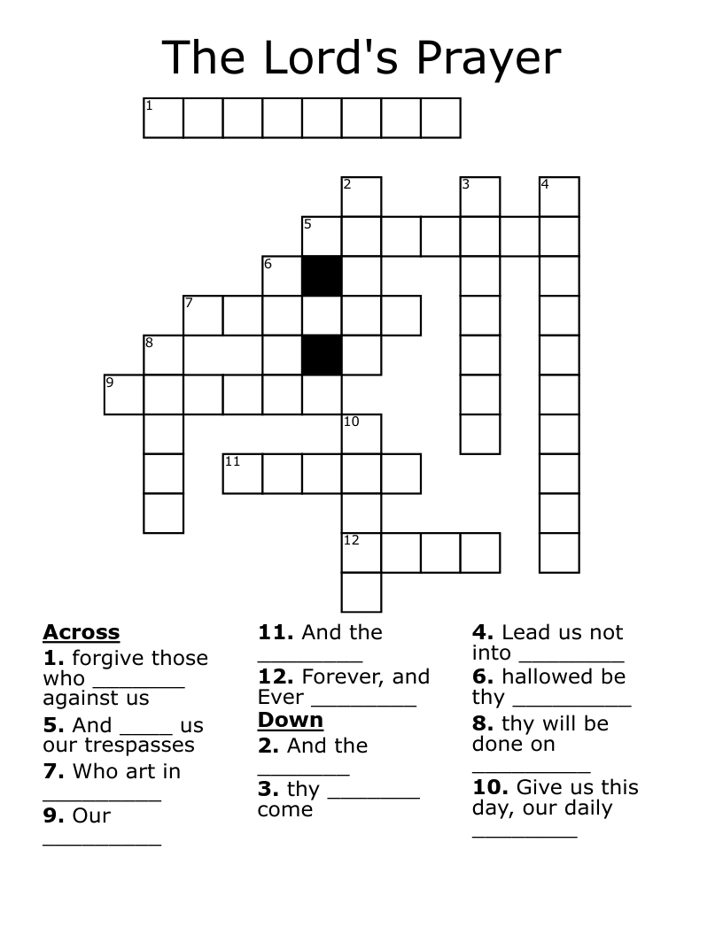 The Lord's Prayer Crossword